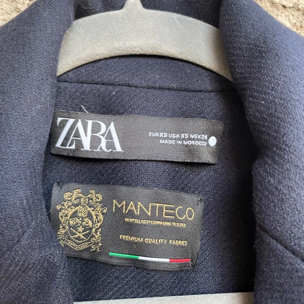 SOLD ZARA NEW MANTECO Italian Wool Navy Double Breasted Classic Preppy Wool Coat - Picture 13 of 16